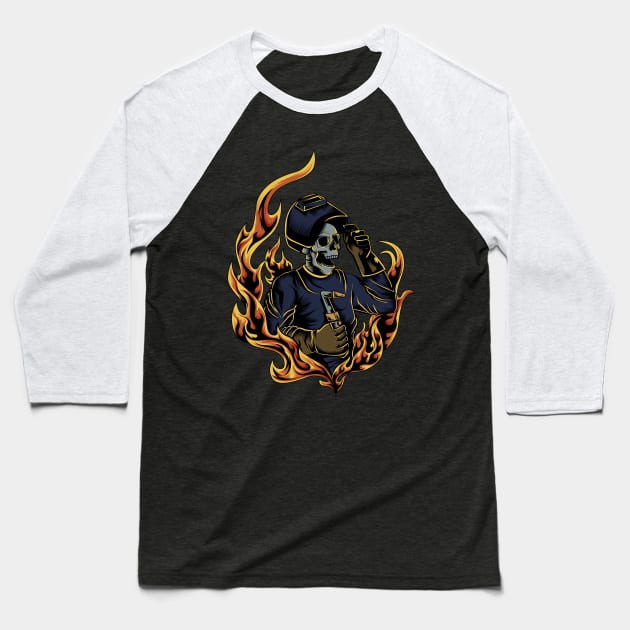 Welder Skull 2 Baseball T-Shirt by damnoverload